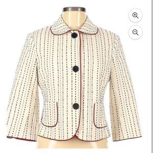 Talbots Stretch Blazer Blue Embroidered Stripes and Red Trim Size 14